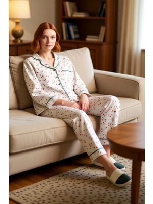 PayBuy Kadın Çiçekli Gömlek Yaka Uzun Kollu Pijama Takımı Fonksiyonel Dayanıklı Kaliteli Konforlu