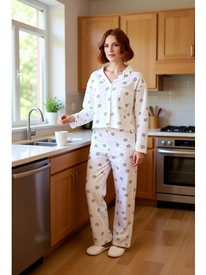 FRM Kadın Çiçekli Kalpli Cep Detaylı Pijama Takımı Fonksiyonel Dayanıklı Kaliteli Konforlu Şık