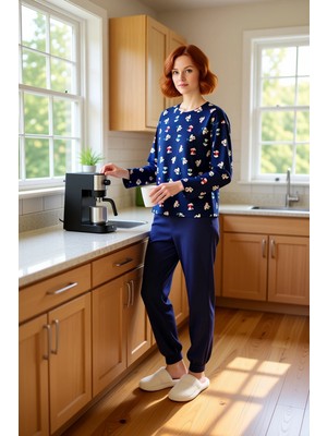 FRM Kadın Ayıcık Baskılı Pamuklu Pijama Takımı Fonksiyonel Dayanıklı Kaliteli Konforlu Estetik