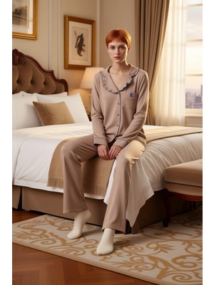 Ersefa Kadın Fırfırlı Nakışlı Örme Pijama Seti Fonksiyonel Dayanıklı Kaliteli Konforlu Estetik Şık