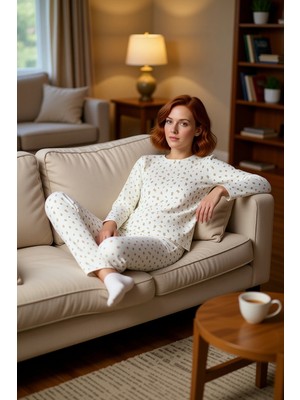 PayBuy Çiçekli Bisiklet Yaka Uzun Kollu Pijama Takımı Kadın Fonksiyonel Dayanıklı Kaliteli Modern