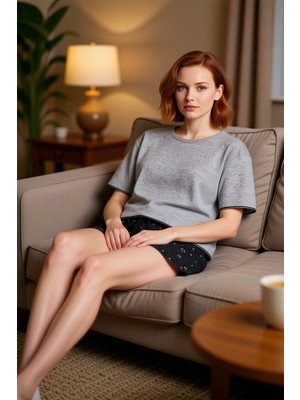 PayBuy Kadın Galaksi Baskılı Bisiklet Yaka Pijama Takımı Fonksiyonel Dayanıklı Kaliteli Konforlu Şık