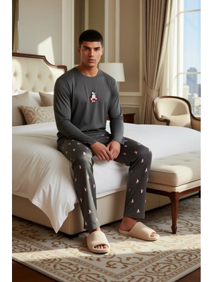 Ersefa Erkek Penguen Baskılı Süprem Pijama Takımı Fonksiyonel Dayanıklı Kaliteli Konforlu Estetik