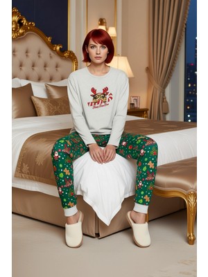 Ersefa Kadin Yesil Yılbaşı Desenli Pijama Takımı Fonksiyonel Dayanıklı Kaliteli Konforlu Estetik Şık