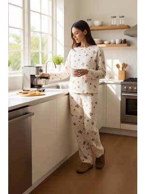 FRM Ayıcık Desenli Kadın Polar Pijama Takımı Fonksiyonel Dayanıklı Kaliteli Konforlu Estetik Şık