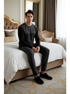 Ersefa Erkek Koyu Melanj Regular Fit Pijama Takımı Fonksiyonel Dayanıklı Kaliteli Konforlu Modern