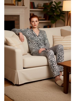 PayBuy Kadın Leopar Desenli Gömlek Yaka Pijama Takımı Fonksiyonel Dayanıklı Kaliteli Konforlu Şık