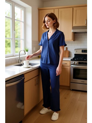 FRM Kadın ve Pamuklu Pijama Takımı Gömlek Pantolon Fonksiyonel Dayanıklı Kaliteli Konforlu Şık