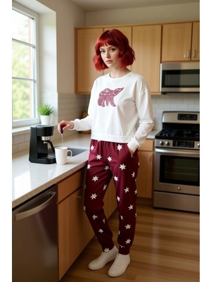 FRM Kadın Yıldız Desenli Jogger Pijama Altı ve Tişört Takımı Fonksiyonel Dayanıklı Kaliteli Şık