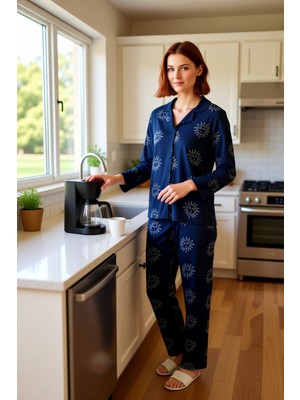 FRM Kadın Uzun Kollu Güneş Desenli Pijama Takımı Fonksiyonel Dayanıklı Kaliteli Konforlu Rahat