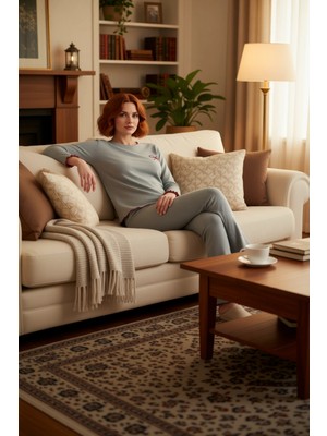 PayBuy Kadın Nakışlı Bisiklet Yaka Uzun Kollu Pijama Takımı Fonksiyonel Dayanıklı Kaliteli Modern