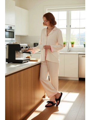 FRM Kadın Için Viskon Pijama Takımı Gömlek Yaka Fonksiyonel Dayanıklı Kaliteli Konforlu Modern