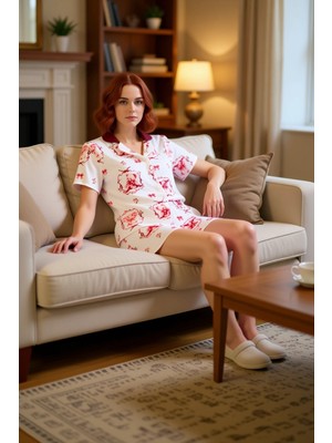 PayBuy Kadın Ayıcık ve Kurdele Desenli Viskon Gömlek Şort Pijama Takımı Fonksiyonel Dayanıklı Şık