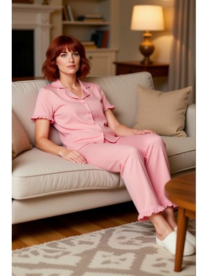 PayBuy Kadın Gömlek Yaka Kısa Kollu Pijama Takımı Fonksiyonel Dayanıklı Kaliteli Konforlu Estetik
