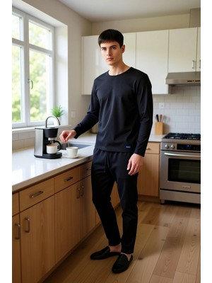 FRM Erkek Waffle Dokulu Pijama Takımı Regular Fit Bisiklet Yaka Uzun Kollu Fonksiyonel Estetik