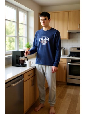 FRM Erkek Baskılı Bisiklet Yaka Pijama Takımı Fonksiyonel Dayanıklı Kaliteli Konforlu Estetik Şık