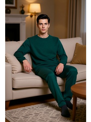 PayBuy Erkek Waffle Dokuma V Yaka Pijama Takımı Açık Haki Fonksiyonel Dayanıklı Kaliteli Konforlu