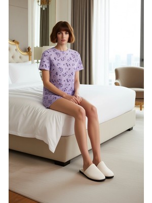 Ersefa Kadın Çiçekli Örme Pijama Takımı Bisiklet Yaka Şortlu Fonksiyonel Dayanıklı Kaliteli Rahat