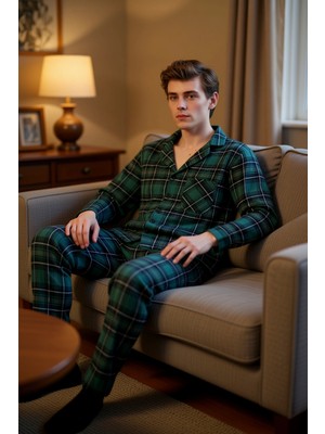 PayBuy Erkek Ekose Dokuma Gömlek ve Pantolon Pijama Takımı Fonksiyonel Dayanıklı Kaliteli Estetik