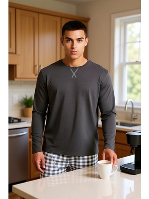 FRM Erkek Kışlık Ekose Desenli Pijama Takımı Bisiklet Yaka Fonksiyonel Dayanıklı Kaliteli Spor