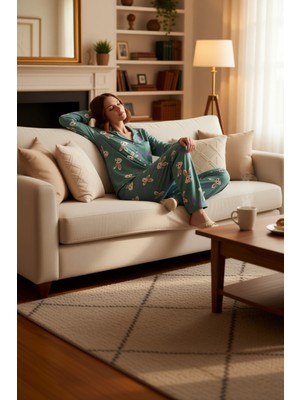 PayBuy Kadın Viskon Tavşan Desenli Gömlek Pantolon Pijama Takımı Fonksiyonel Dayanıklı Kaliteli Şık