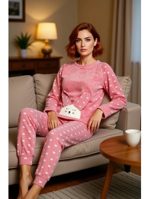 PayBuy Kadın Kalpli Polar Pijama Takımı ve Uyku Bandı Seti Fonksiyonel Dayanıklı Kaliteli Estetik