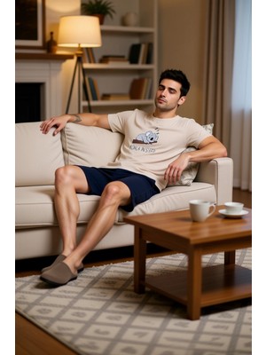PayBuy Erkek Koala Baskılı Bisiklet Yaka Kısa Kollu Pijama Takımı Fonksiyonel Dayanıklı Kaliteli Şık