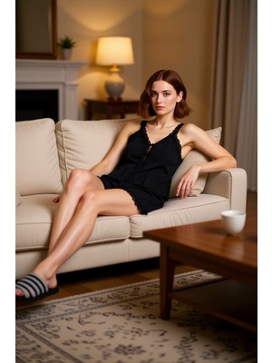 PayBuy V Yaka Ince Askılı Dantel Detaylı Viskoz Pijama Takımı Kadın Fonksiyonel Dayanıklı Estetik