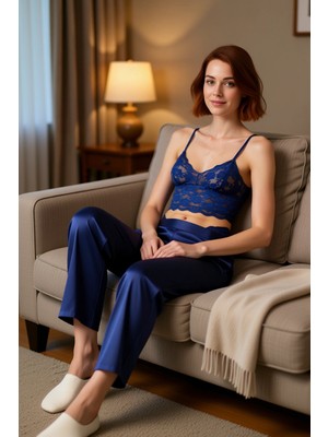 PayBuy Kadın Açık Dantel Detaylı Saten Pijama Takımı Fonksiyonel Dayanıklı Kaliteli Konforlu Spor