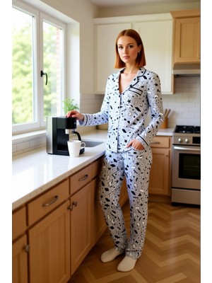 FRM Kadın Uzun Kollu Baskılı Pijama Takımı Konforlu Fonksiyonel Dayanıklı Kaliteli Estetik Şık