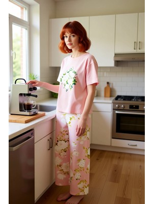FRM Kadın Çiçekli Ev Giyim Pijama Takımı Fonksiyonel Dayanıklı Kaliteli Konforlu Estetik Rahat
