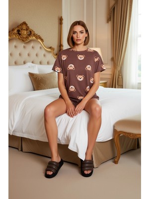 Ersefa Kadın Ayıcık Desenli Pamuklu Pijama Takımı Lounge Giyim Fonksiyonel Dayanıklı Kaliteli Şık