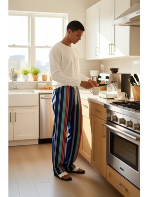 FRM Unisex Çizgili Ev Giyimi Pijama Takımı Fonksiyonel Dayanıklı Kaliteli Konforlu Estetik Şık