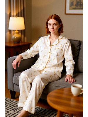 PayBuy Kadın Gömlek Yaka Çiçek Desenli Waffle Pijama Takımı Fonksiyonel Dayanıklı Kaliteli Modern