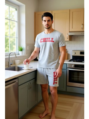 FRM Erkek Baskılı Şortlu Pijama Takımı Regular Fit Fonksiyonel Dayanıklı Kaliteli Konforlu Şık