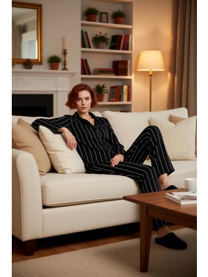 PayBuy Kadın Çizgili Viskon Gömlek ve Boru Paça Pijama Takımı Fonksiyonel Dayanıklı Kaliteli Spor