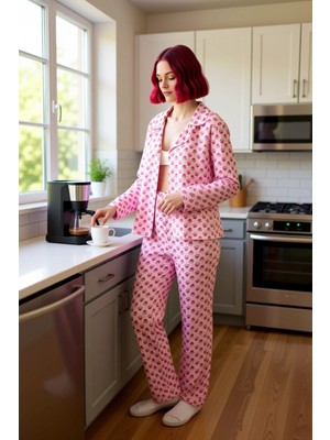 FRM Kadın Çiçekli Dokuma Pijama Takımı Lounge Fonksiyonel Dayanıklı Kaliteli Konforlu Estetik Şık