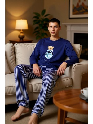 PayBuy Uzun Kollu Astronot Baskılı Pijama Takımı Kadın Fonksiyonel Dayanıklı Kaliteli Konforlu Şık