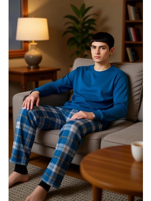 PayBuy Erkek Ekose Desenli Bisiklet Yaka Pijama Takımı Fonksiyonel Dayanıklı Kaliteli Konforlu Şık