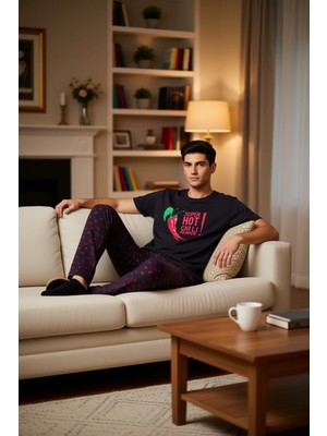 PayBuy Kadin Biber Baskılı Pijama Takımı Bisiklet Yaka Regular Kesim Fonksiyonel Dayanıklı Modern