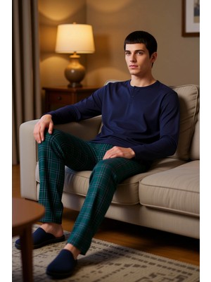 PayBuy Erkek Düğmeli Yaka Ekose Pijama Takımı Fonksiyonel Dayanıklı Kaliteli Konforlu Estetik Şık