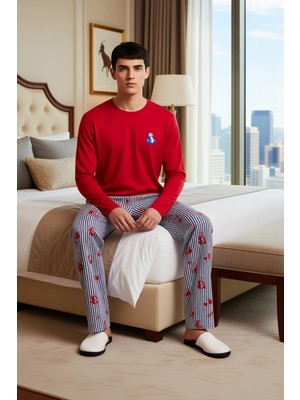 Ersefa Erkek Kirmizi Araba Desenli Bisiklet Yaka Pijama Takımı Fonksiyonel Dayanıklı Kaliteli Şık