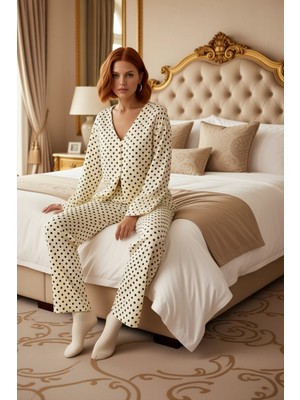 Ersefa Puantiyeli Müslin Dokuma Gömlek Pantolon Takımı Kadın Fonksiyonel Dayanıklı Kaliteli Rahat