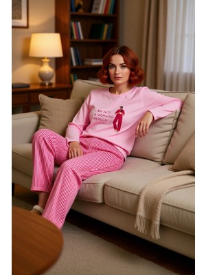 PayBuy Kadin Ayicik Baskılı Bisiklet Yaka Pijama Takımı Fonksiyonel Dayanıklı Kaliteli Konforlu Şık