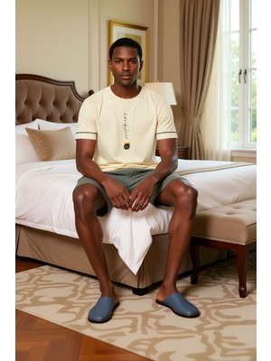 Ersefa Erkek Baskılı T Shirt ve Şort Pijama Seti Fonksiyonel Dayanıklı Kaliteli Konforlu Estetik Şık