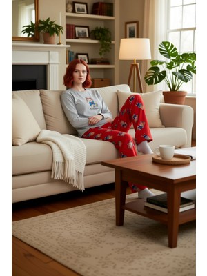 PayBuy Kadın Ayıcıklı Baskılı Pijama Takımı Üst Alt Fonksiyonel Dayanıklı Kaliteli Konforlu Rahat