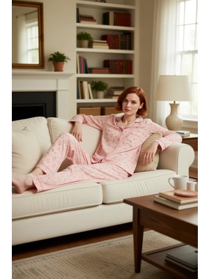 PayBuy Kadın Çiçekli Gömlek Yaka Uzun Kollu Pijama Takımı Fonksiyonel Dayanıklı Kaliteli Konforlu