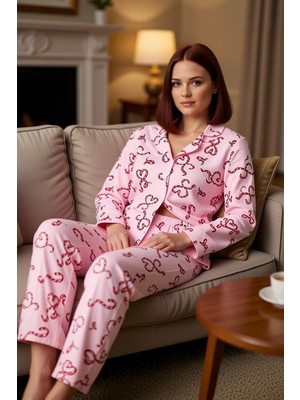 PayBuy Kadın Kalpli Yılbaşı Desenli Gömlek Yaka Pijama Takımı Fonksiyonel Dayanıklı Kaliteli Spor
