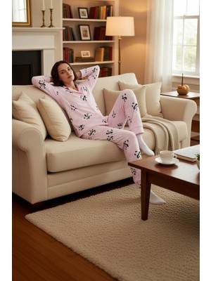 PayBuy Kadın Polar Panda Desenli Gömlek Jogger Pijama Takımı Fonksiyonel Dayanıklı Kaliteli Rahat