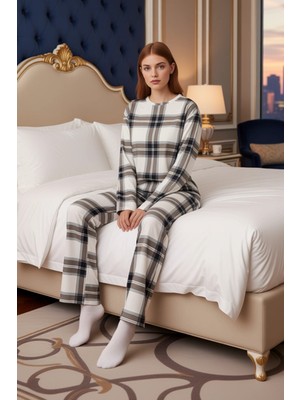 Ersefa Kadın Ekose Desenli Uzun Kollu Pijama Takımı Fonksiyonel Dayanıklı Kaliteli Konforlu Rahat